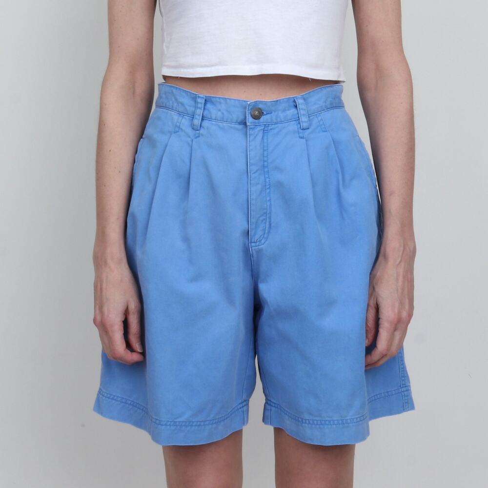 Vintage 90s LizWear Blue Cotton Pleated Long Trouser Shorts 8 - Picture 3 of 8